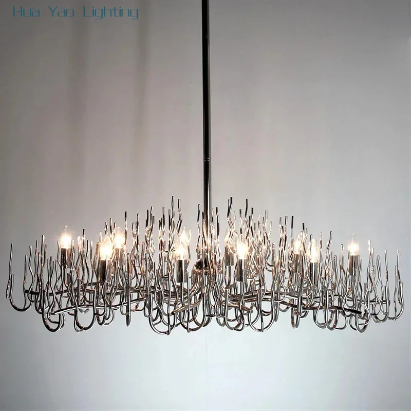 

Led Living Room Dining Silver Rectangular Chandelier Hanging Branch Kitchen Lsland Lamp Lighting Fixture