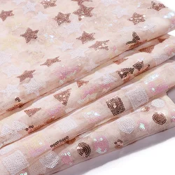 3mm Sequin Geometric Bead Embroidered Pink Mesh Fabric Fashion Diy Performance Dress Bag Curtain Decorative Cloth by the Meter