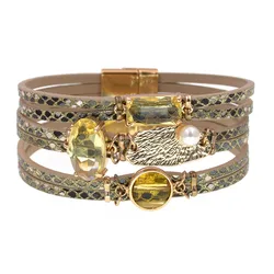 WELLMORE women bracelet glass leather bracelets for women charm bracelet fashion female jewelry wholesale dropshipping