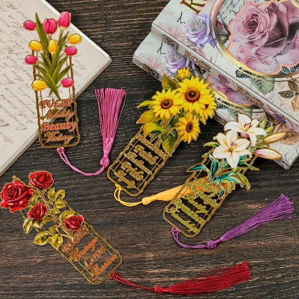 

Металлическая закладка с полым цветком, изысканная закладка с розой, лилией, тюльпаном и подсолнухом, подарки для любителей книг, канцелярские принадлежности, писатели, читатели