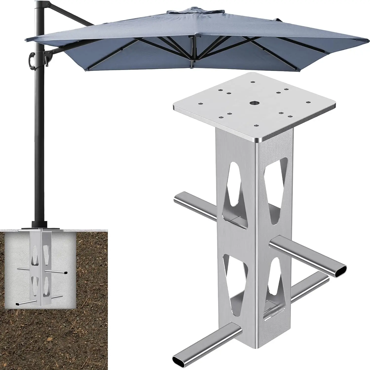 

Heavy Duty In-Ground Umbrella Base, Universal Steel Rustproof Stand for Outdoor Offset and Middle Pole Patio Umbrellas
