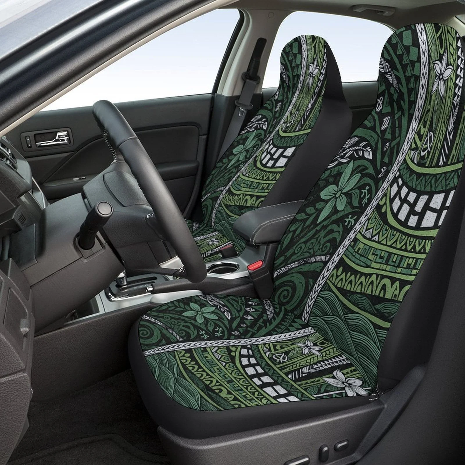Tribal Floral Design Car Seat Cover Set - High-Quality Polyester, Fit For Most Cars, Includes 2 Front & Rear Seat Protectors, Al