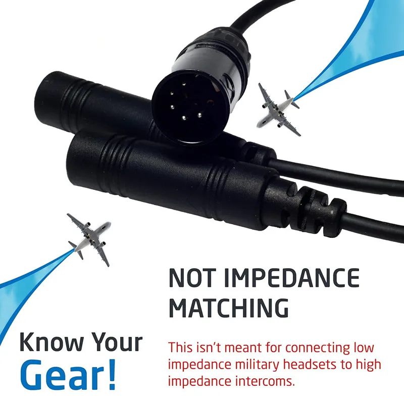 Adapter GA Twin Plug do Airbus XLR - gniazda .206” i .25” do 5-pinowego złącza żeńskiego XLR do zestawów słuchawkowych pilotażowych, lotnictwa ogólnego — zdjęcie produktu 6
