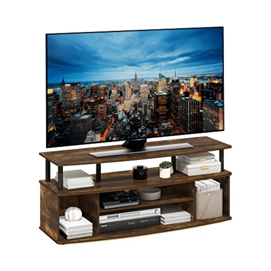 

Large Entertainment Center Stand Unit TV Holder for up to 55 inch Amber Pine Black Finish with Modern Storage Desi