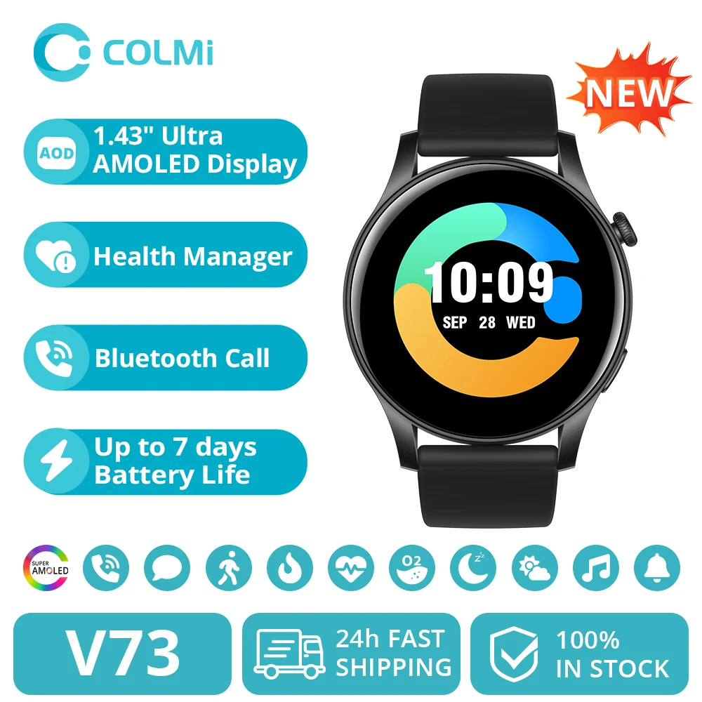 [2024 New] COLMI V73 Smartwatch AMOLED Display Bluetooth Calls Health Fitness Tracking Smart Watch for Men Women