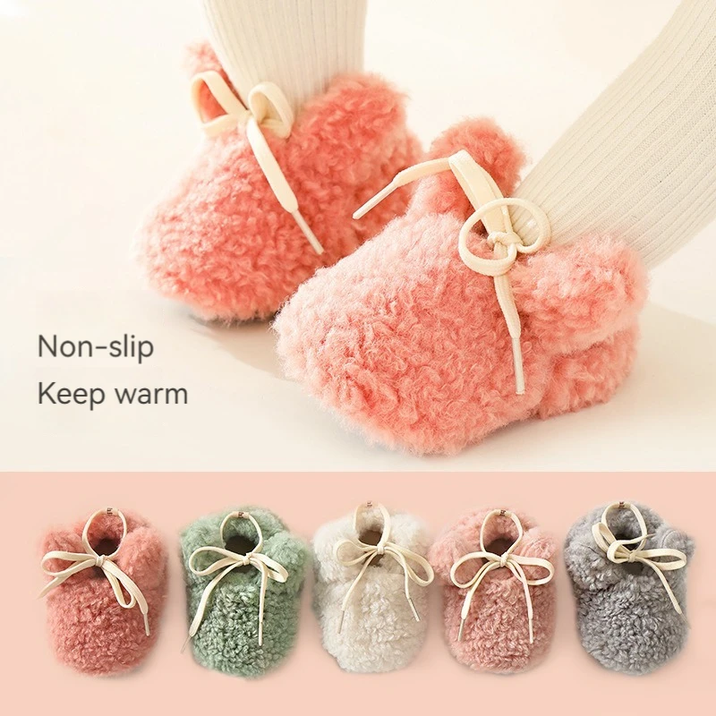 Baby Shoes Winter Baby Boy Girl Booties Fluff Soft Toddler Shoes First Lamb Cashmere Anti-Slip Warm Newborn Infant Crib Shoes