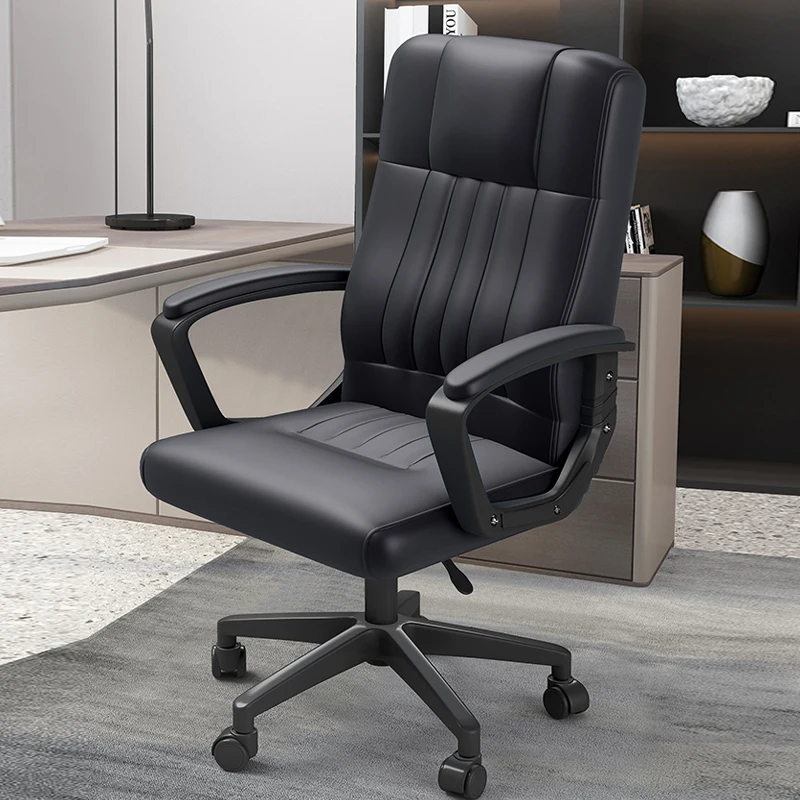 Black Boss PU leather Computer Desk Chair Adjustable Backrest Comfortable Lift Home Office Chair Dormitory Study Meeting Seat