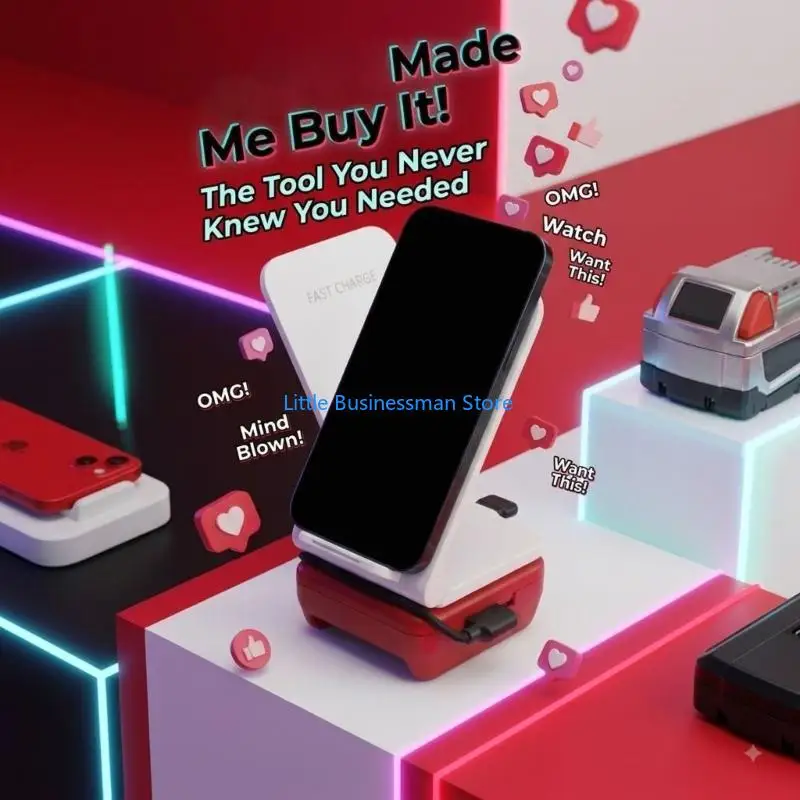 Wireless Power Adapter Stand for BL1815, BL1830,18V Battery Charging, Foldable Phone Support USB Output for Jobsite Backup Use