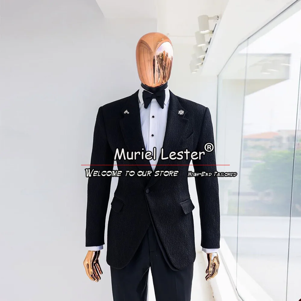 

Handsome Black Men Suit Formal Groom Wear Banquet Wedding Tuxedo Slim Fit Single Breasted Blazer Pants 2 Pieces Trajes Hombre