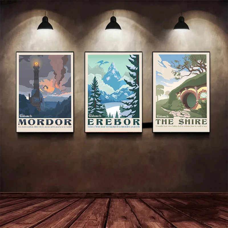 3Pcs Movie The Lord of the Rings Landscape Poster Wall Art Prints Canvas Painting Wall Decor Living Room Decor  (No Frame)