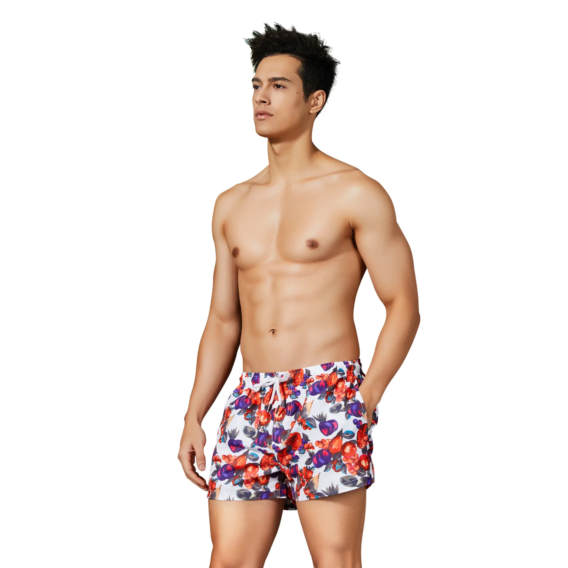 

Low Waist Fashion Men's Shorts Flat Loose Polyester Lanyard floral Beach pants