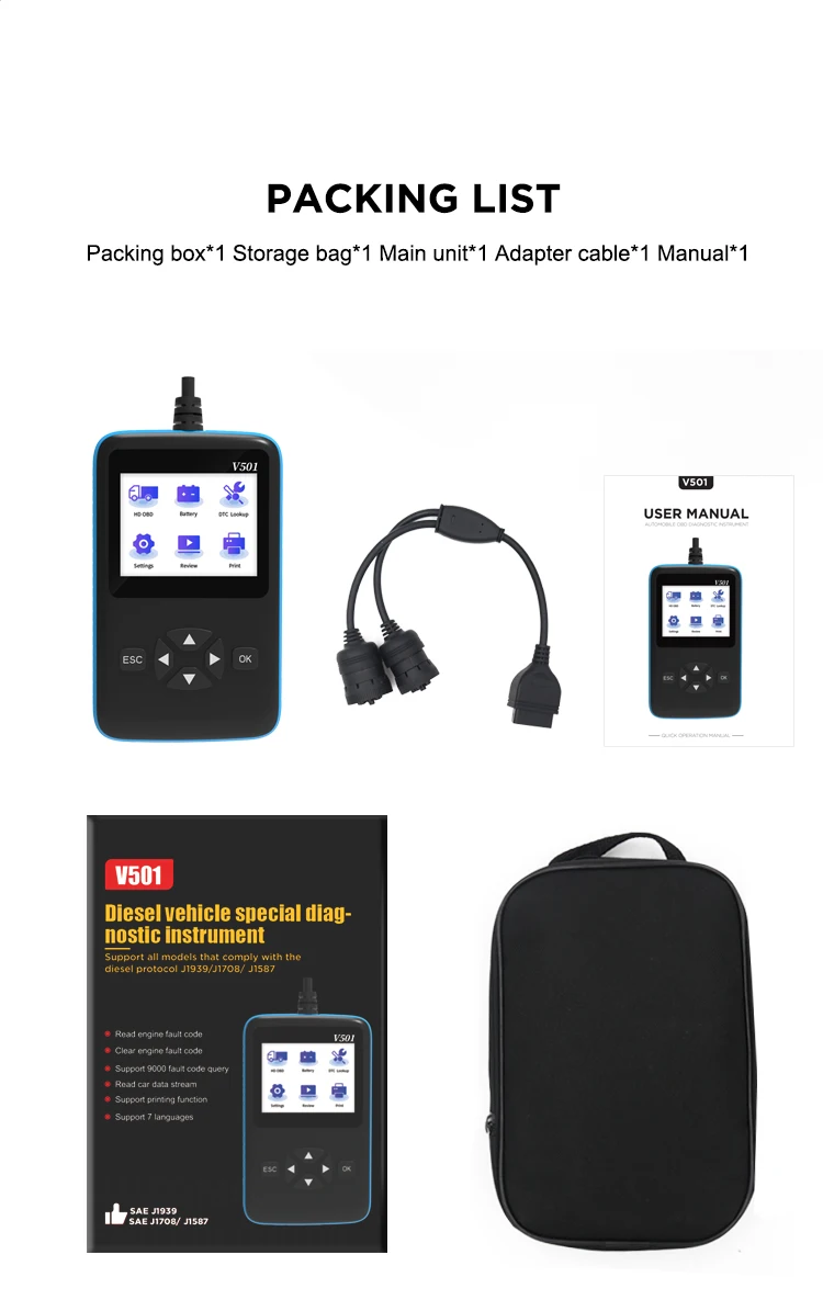 new truck 24v obd obd2 obdii color screen elm327 handheld vehicle diagnostic tool full function ELM 327