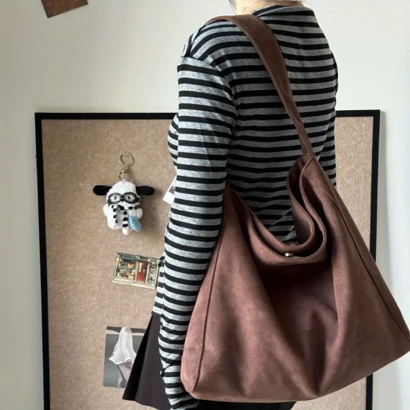 

Women's Vintage Soft Faux Suede Tote Bags, Magnetic Clasp Fixed Strap, Commuting, Travel, Work Everyday Use Commuting Handbag