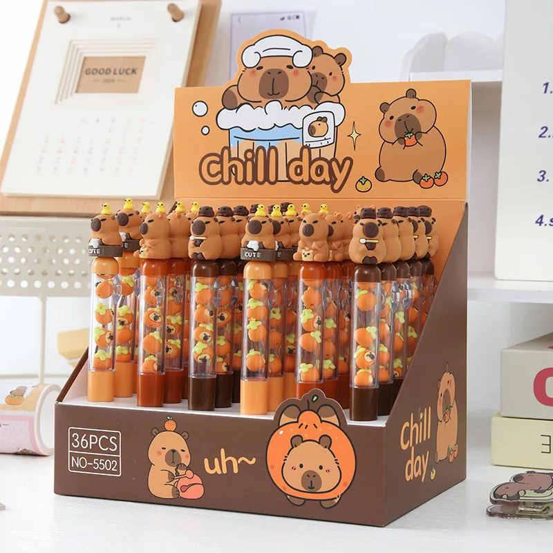 

Capibala 36Pcs Ballpoint Pen Cartoon Set Cute Capybara Tide Play Diy Bracelets 0.5mm Black Students Learn Stationery Prizes