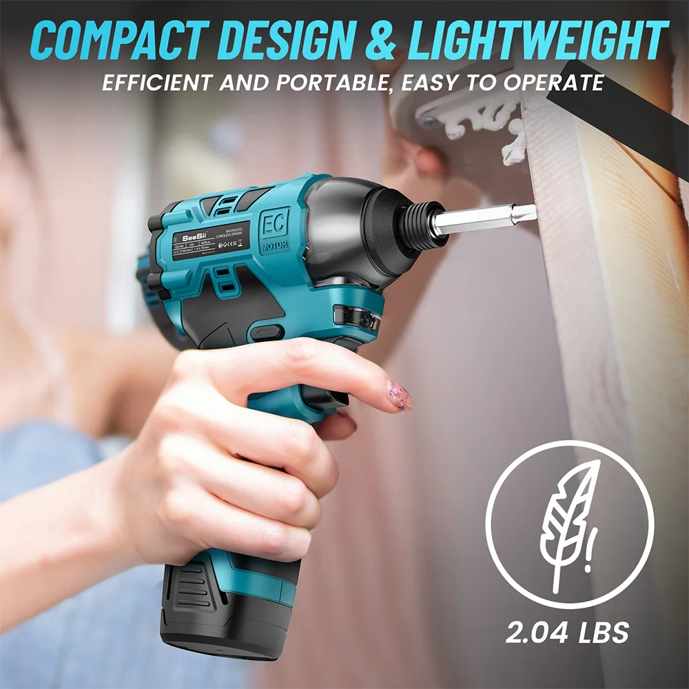 SEESII 2 in 1 140Nm Electric Screwdriver 16.8V Brushless Cordless Driver Drill Battery Screwdrivers Household Hit Power Tools ﻿