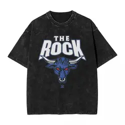Harajuku 100% Cotton Oversized Tshirt,Men Short Sleeve Tees,Men's The Rock Bull Summer Loose Washed Tops T-Shirt