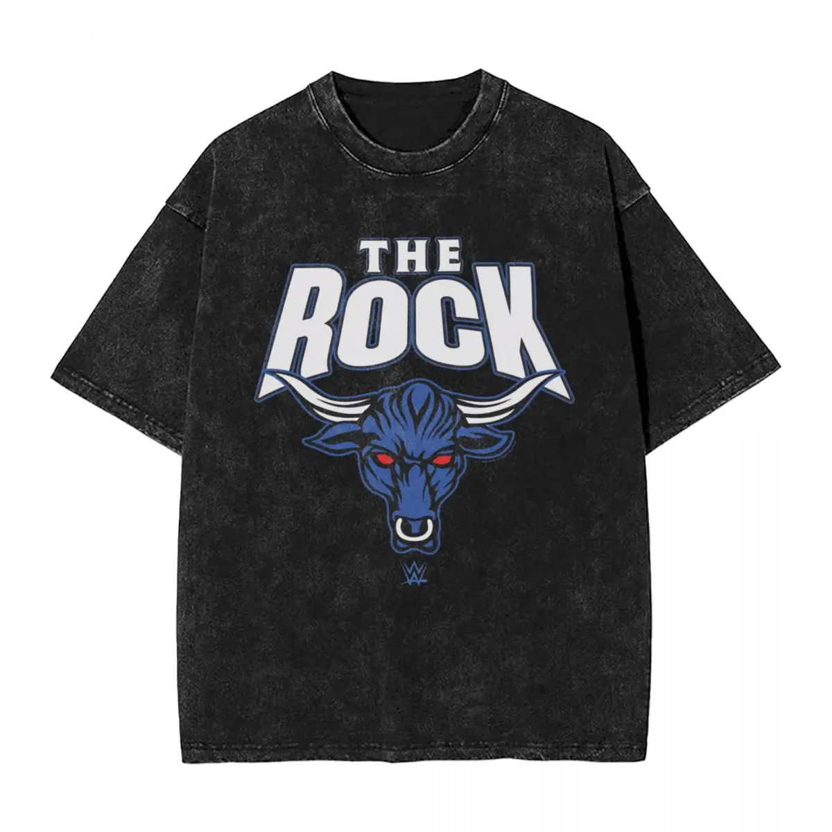 Harajuku 100% Cotton Oversized Tshirt,Men Short Sleeve Tees,Men's WWE The Rock Bull Summer Loose Washed Tops T-Shirt