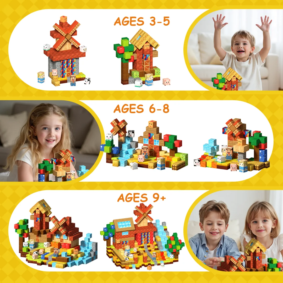 لعبة مكعبات البناء المغناطيسية من ماي فارم وورلد، تعليمية للأطفال والمراهقين، مجموعة بناء بيت الثلج، هدية للهالوين وعيد الميلاد.