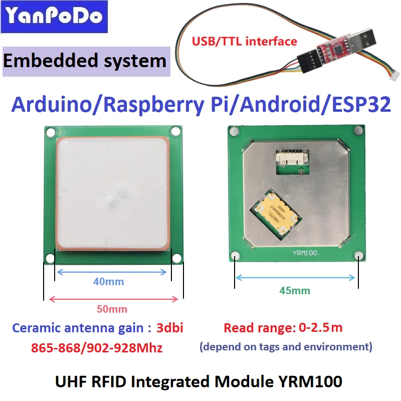 Yanpodo UHF RFID Integrated Module Raspberry Pi 0-5M Range RFID UHF Module TTL Uart USB Android SDK for Embedded System