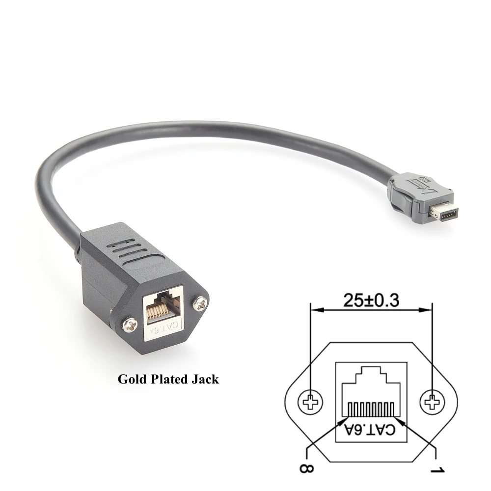 

IX40G-A-10S-CV Industrial Ethernet Cable IX A Key Plug to RJ45 Cat6A Connector Cable 10Gbps Shielded for Machine Vision Camera