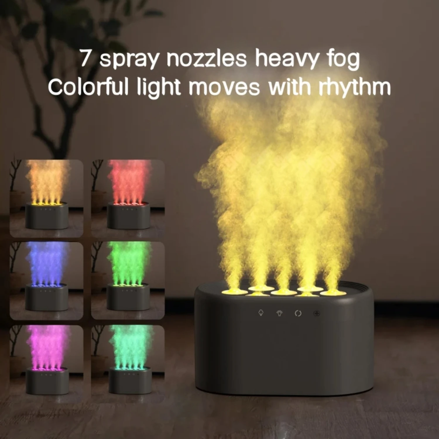 

1000ML Large Capacity USB Air Humidifier with Dynamic Colorful Light 7 Nozzles Heavy Fog Sprayer Bedroom Replenisher