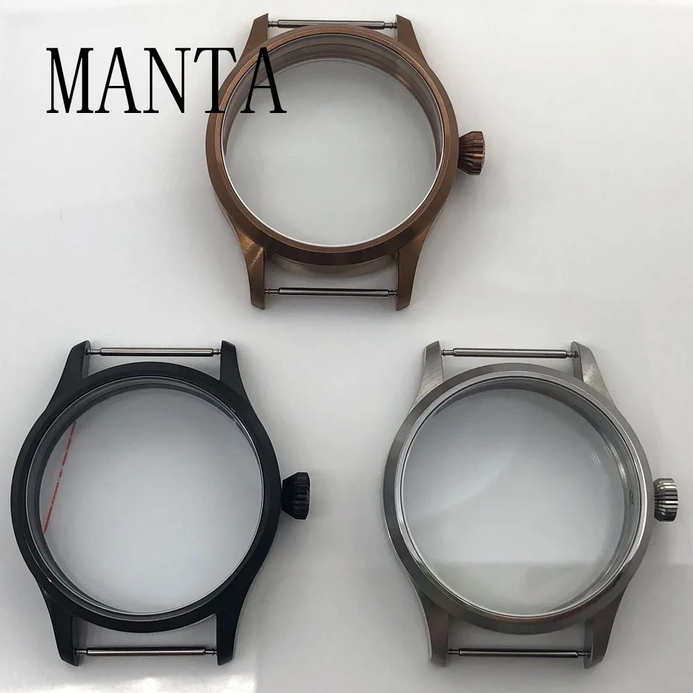 

MANTA 42mm Stainless Steel Silver Black Brown Case Sapphire Glass Fit ETA6497/6498 Seagull ST3600 Movement Watch Parts