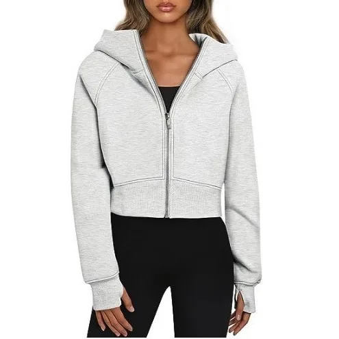 Women Long Sleeve Zip Up Hoodies Cropped Sweatshirts Fall Spring 2024 Outfits Casual Hooded Tops