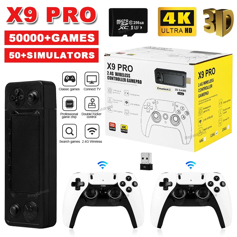 NEW X9 PRO Video Game Stick Console 4K HD 50000+ Games 256G Wireless Controller Retro TV Game Console 45 Emulator For PSP/N64/DC