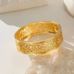 Arabic Design Gold Color Women Bangles Side Open Middle Muslim Bridal Hand Jewelry Luxury Wedding Party Gifts