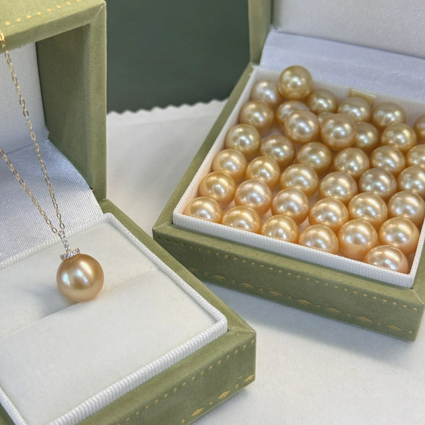 

10-11mm South Sea Golden Pearl Necklace, 925 Silver Pendant Cream Gold Color Near-Round High Luster Minor Flaws Silver Chain