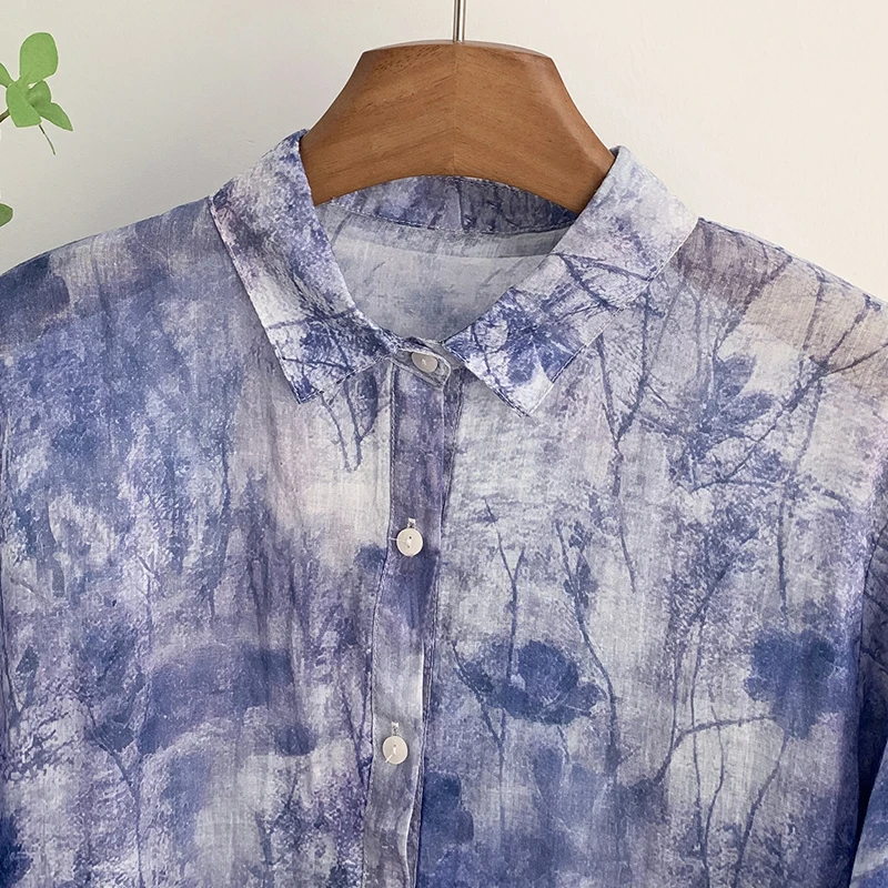 Lichtgewicht herfst nieuwe Sle paarse print irt dames casual losse pasvorm lange Sve veelzijdige top faionable artistieke blouse