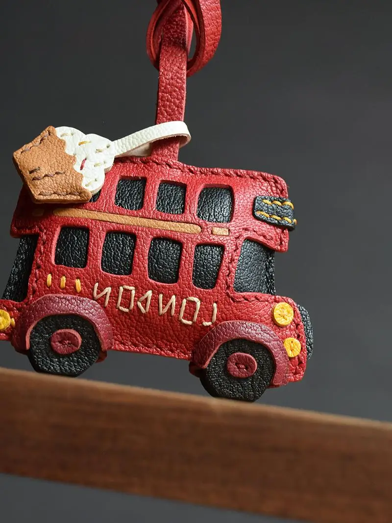 Handmade Leather London Bus Keychain Cute Bus Key Ring Bag Charm