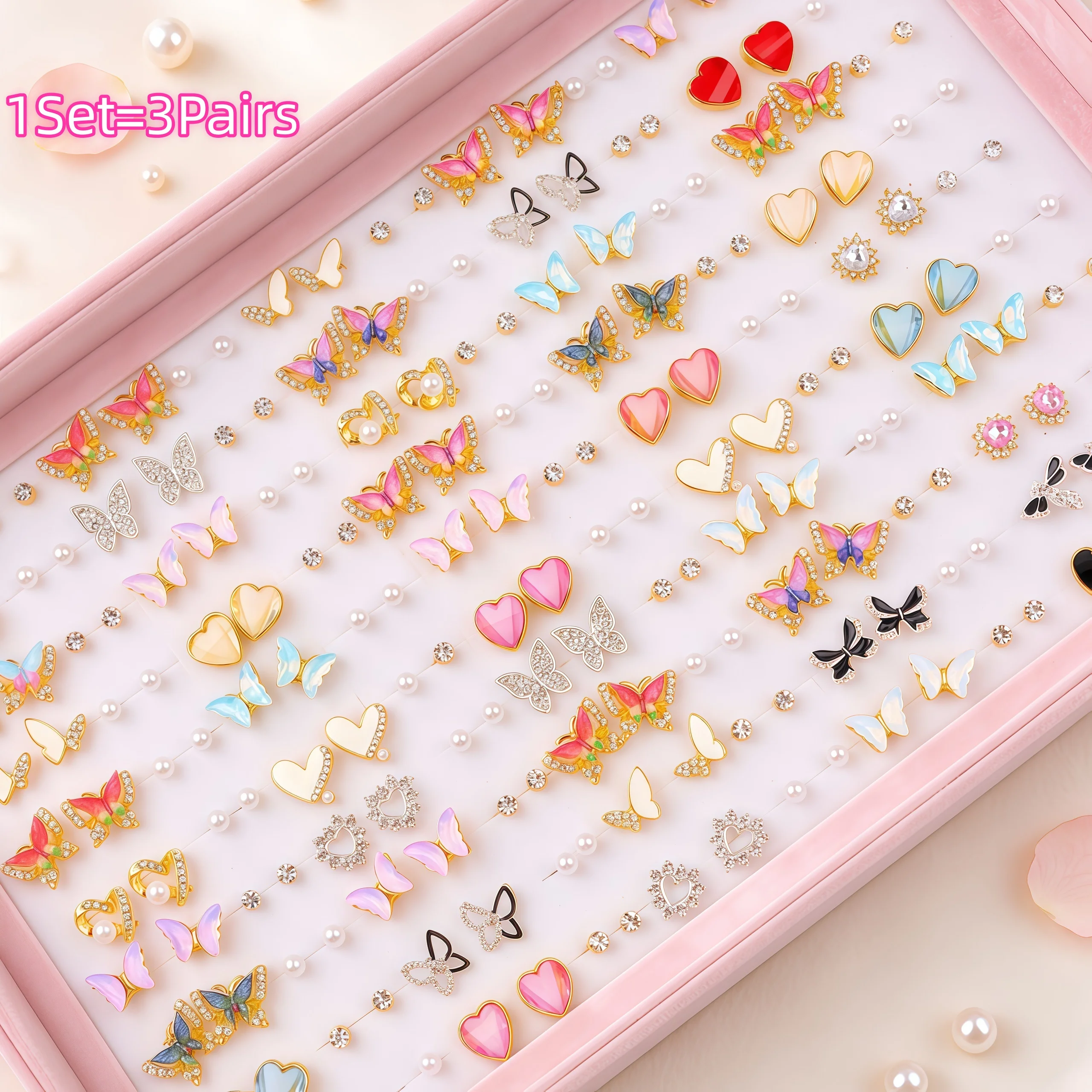 9/18/25Sets/Lot Fashion Exquisite Women's Stud Earrings Various Elegant Butterfly Heart Designs Jewelry Party Gifts Accessories
