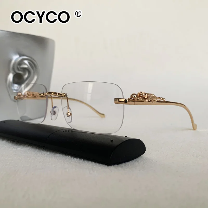 Randlose Quadratische Sonnenbrille für Damen und Herren Luxusmarken-Designer Beliebte Reise- und Fahrbrille mit Metallkopf im Leopardenmuster Sonnenschutz-Eyewear