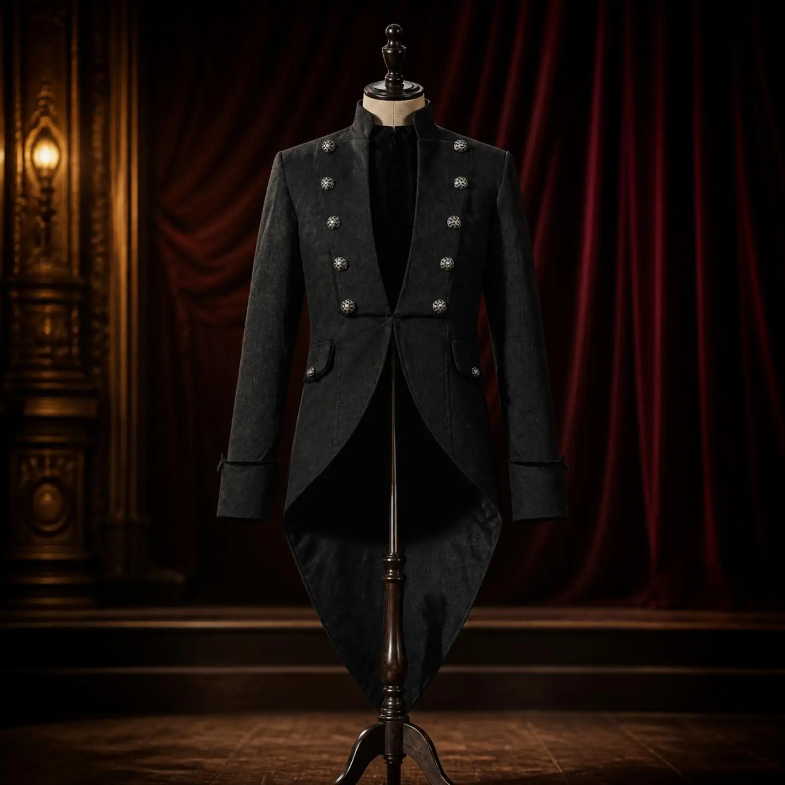 Retro Tailcoat Jacket for Men with Pointed Back Panel and Double Buttons for Stage Acting and Historical Character Dress