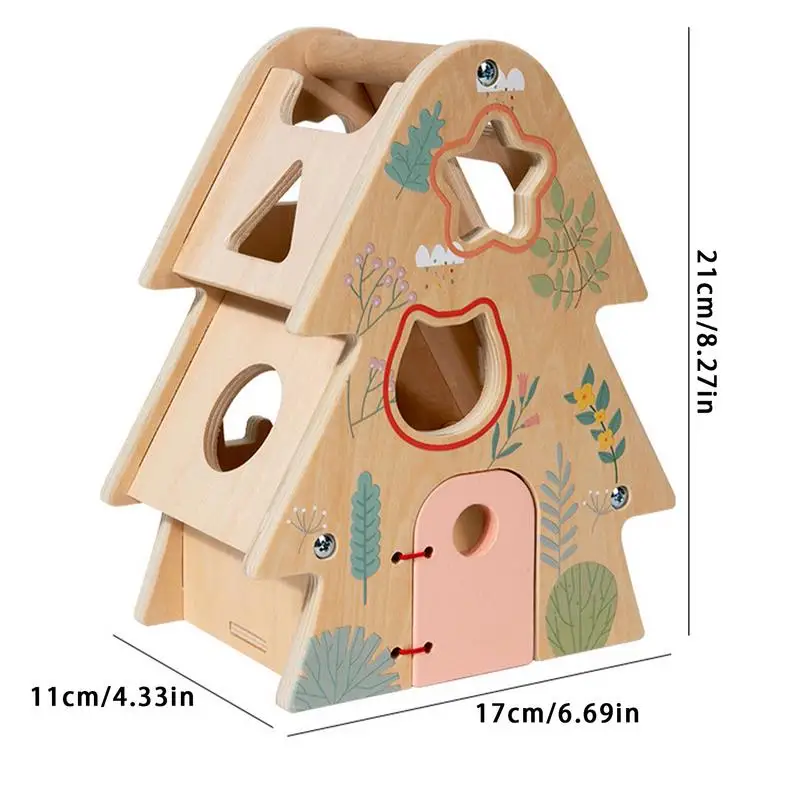 Shape Sorting Blocks Kid's Wooden Shape Sorting Blocks Built-in Large Space Design Early Education Toy For Home Outdoors School