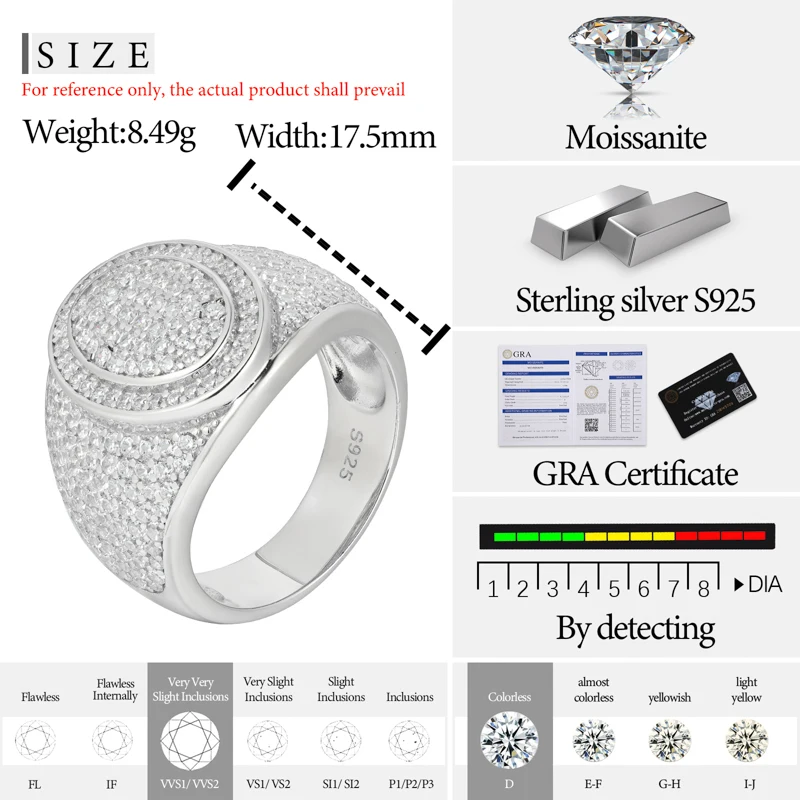 TUHE Unisex oval Iced Out VVS1 Moissanite Cross Rings S925 Silver For Men Hip Hop Jewelry