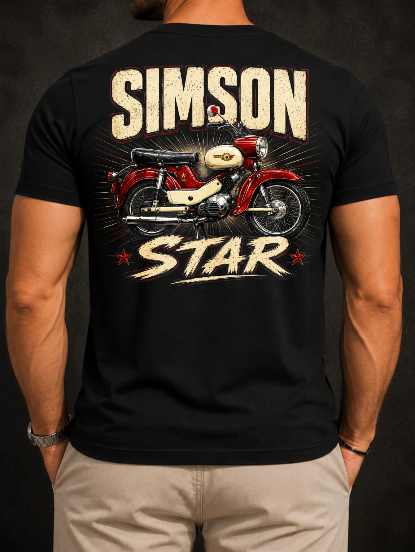 Simson Star red vintage motorcycle rough brush stars retro racing theme bold graphic mes  Unisex  Unisex All T-Shirt