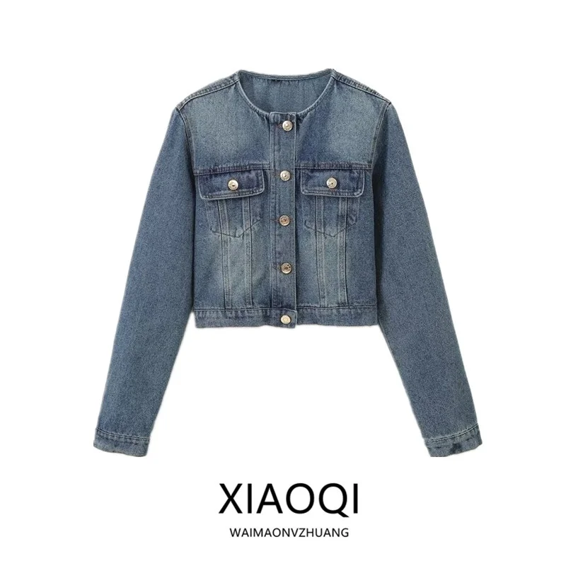 

Fall 2024 New Women's Cotton Denim Jaet ort Svel Versatile Outerwear Straight Cut Regular Thin Faionable