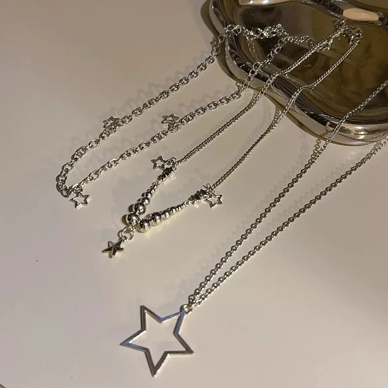 Hot Girl Multi Layer Star Pendant Necklace Choker Y2K Stackable Five-pointed Star Chain Trendy Street Fashion Women Jewelry Gift