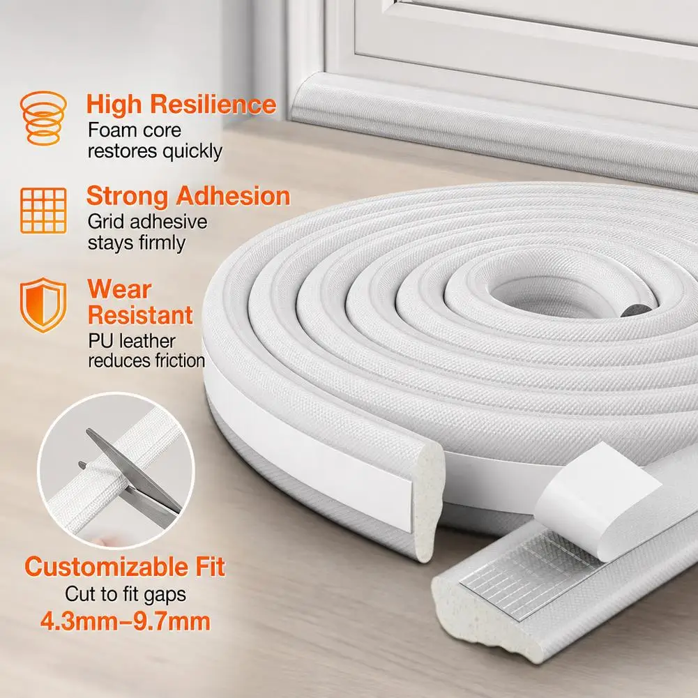 Door and Window Closure Strip Winter Insulation Windproof Strips 5M Self Adhesive Door Window Weather Stripping Foam Seal Tape