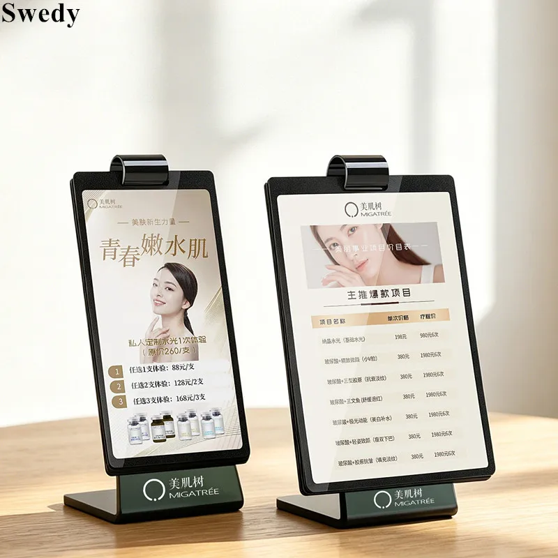 2 Pieces 148x210mm Page Turning Restaurant Menu Paper Card Holder Stand Advertising Frame Price Label Sign Holder Display Stand