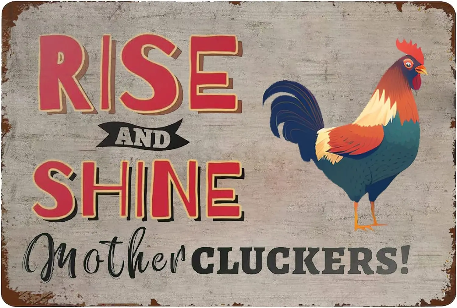 Rustic Farmhouse Wall Decor - Retro Metal Cluckers Rooster Sign for Kitchen, Yard, Bathroom, Hunting Club - Lively Rooster Theme