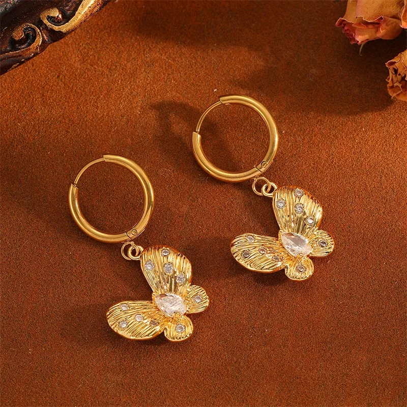 EILIECK 316L Edelstahl Grüner Schmetterling Zirkon Anhänger Halskette Ohrringe Set für Frauen Trendiges Geschenk Luxuriöser Wasserdichter Schmuck – Detail 13