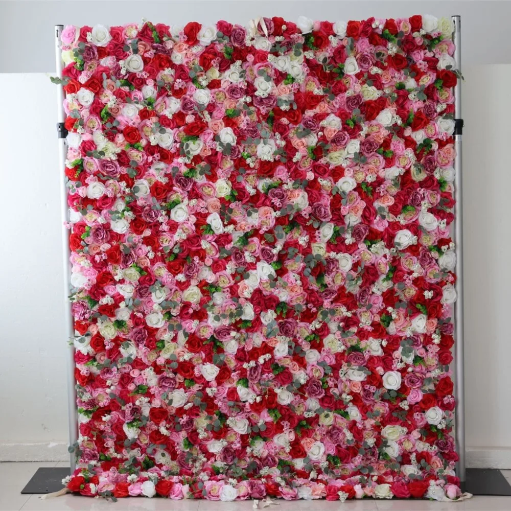 

Royal Series 3D Luxury Rose Pink Rose Green leaves artificial fabric Birthday Flower wall Wedding background wall decoration