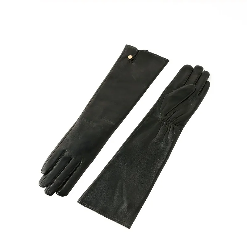 45Cm European and Russian Beautiful Women Autumn and Winter Warm Velvet Extended Sheepskin Leather Gloves