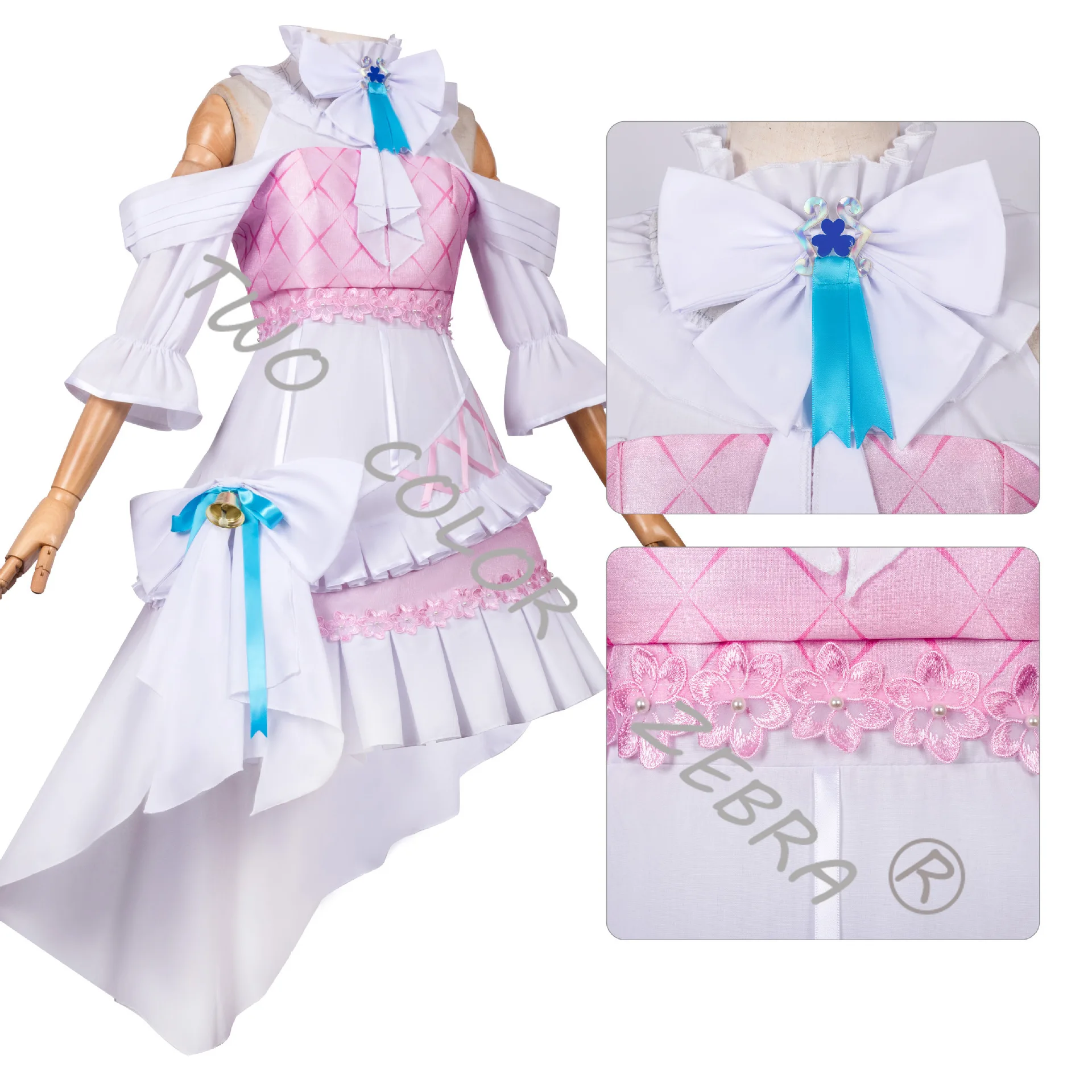 Momoi Airi Hanazono Ichika Cosplay Costume Pink & White Frilled Dresses with Bows & Bells Set for Idol Stage Performance Dress - view 4