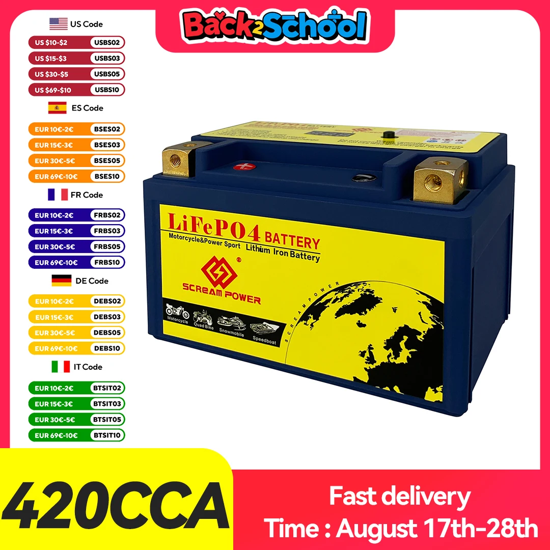 

10S 12V 6AH Lithium Phosphate Motorcycle Battery 420CCA BMS Deep Cycles for R1 XVS400 CP250 Shadow400 CBR600 CB900 S1000R KTM690