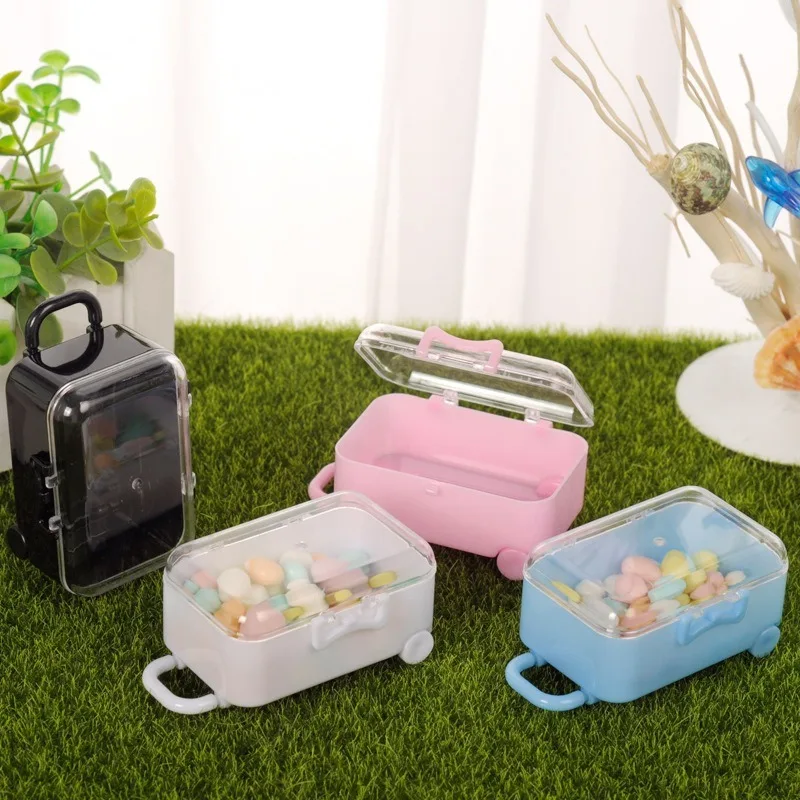 Creative Suitcase Jewelry Box Small Mini Plastic Transparent Luggage Trolley Case Storage Boxes Earrings Necklace Ring Gift Box