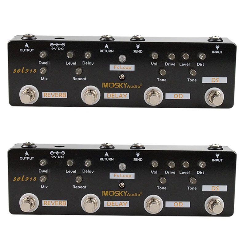 

2X MOSKY Sol918 5-In-1 Guitar Multi-Effect Pedal Distortion Delay Reverb Overdrive Effect Pedal FX Loop Metal Shell